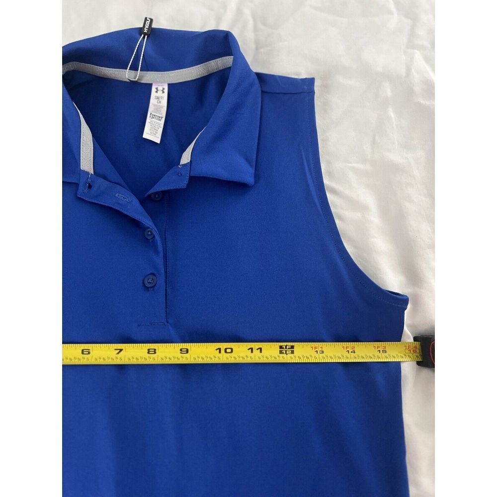 Under Armour Golf Polo Shirt Womens Small Blue Heat Gear UPF 30 Sleeveless - Picture 10 of 13